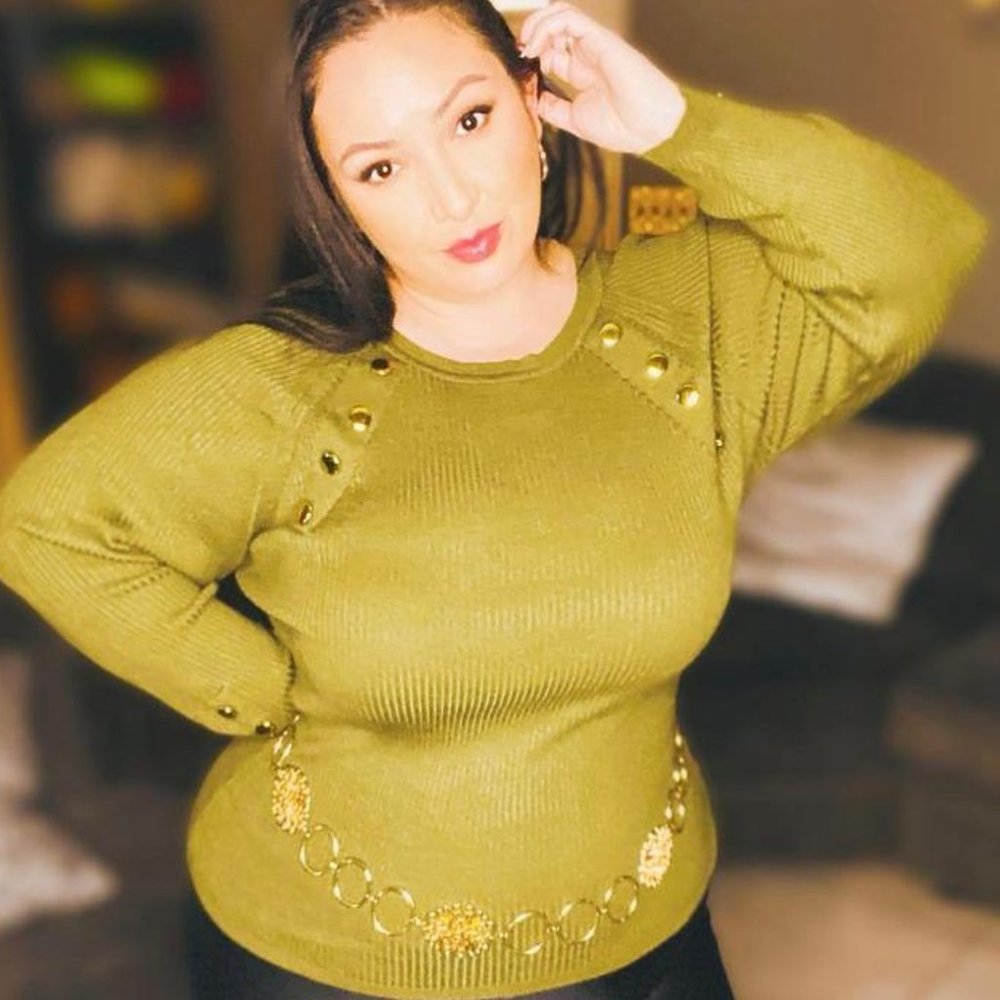 OLIVE STUDDED IN GOLD CARDIGAN